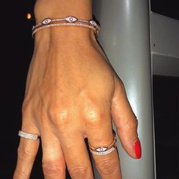 Brazaletes esmaltados en azul y rosa, brazalete con dije de mal de ojo, banda cz, color oro rosa, pulseras turcas de la suerte bohemias