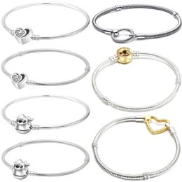 Brazaletes entrelazados corazones infinitos cierre corazón abierto O cierre pulsera brazalete ajuste moda 925 cuenta en plata esterlina encanto joyería DIY