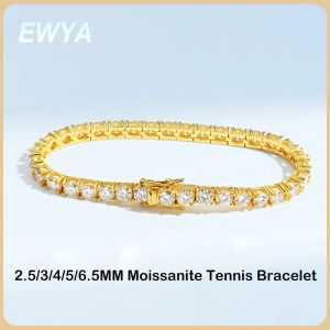 Brangles Ewya Real 2,5 / 3/4/5 / 6,5 mm Bracelet de tennis Full Moisanite Full pour femmes Men S925 Bracelets en diamant en or jaune à 18 carats en argent