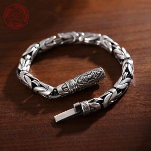 Bangles Factory Prijs 100% S925 Sterling Silver Simple Dominant Male Bracelet Classic Popular Bolt Chain Handmade Bracelet