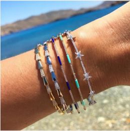 Bracelets mode femmes bijoux micro pavé clair zircon cubique étincelant bling couleur argent pile empilage bracelet bracelet étoile ouverte