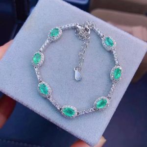 Brangles Fine Jewelry 925 Encart d'argent sterling avec des pierres précieuses naturelles Luxury Vintage Fresh Emerald Mand Bracelet Soutien D.