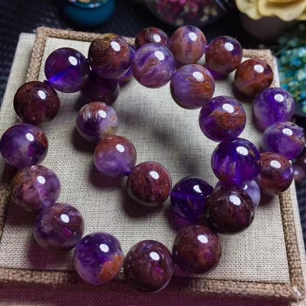 Bracelets Véritable naturel Cacoxénite Quartz violet fantôme perles rondes cristal femmes Bracelet extensible 13mm 14mm Reiki pierre rare AAAAA