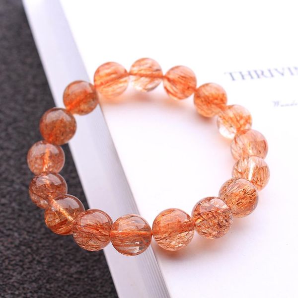 Brazaletes Genuino Natural Rojo Cobre Rutilado Super Seven 7 Pulsera Mujer Hombre Claro Cuentas Redondas Estiramiento 8mm 9mm 10mm12mm 14mm AAAAAA