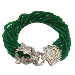 Bracelets tête de léopard fait à la main, micro incrustation de zircon, fermoir en pierre verte, bracelet multirangs, emballage de boîte cadeau