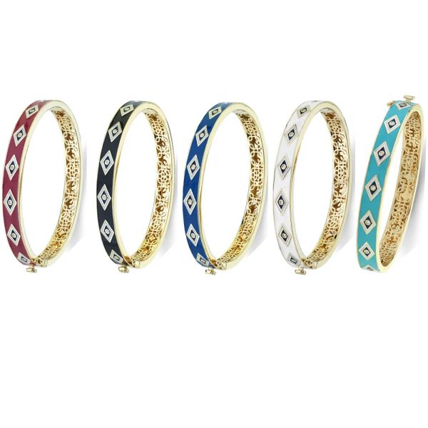 Brazaletes de alta calidad para mujer, joyería de mano, Color dorado, esmalte colorido, brazalete turco de la suerte contra el mal de ojo, pulsera para mujer