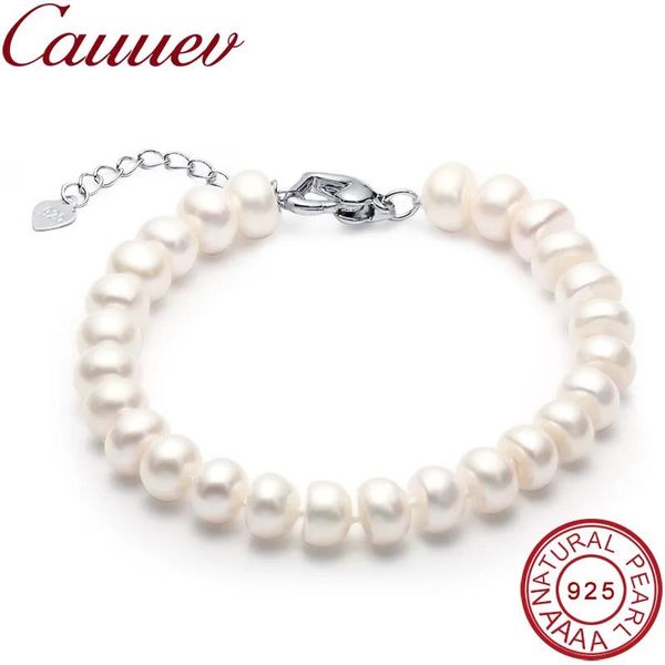 Brazaletes de alta calidad, pulseras de perlas naturales de agua dulce, regalo para mujeres, precio increíble, joyería de perlas de 89 mm, pulsera de plata 925, joyería