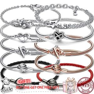 Bangles Hot 925 Zilver Lucky Meteor Concentrische Knoop Originele Dames Lederen Gebreide Logo Armband Voor DIY Charm Kralen Hanger Sieraden