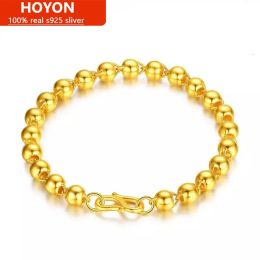 Bracelets Bracelet de couleur en or jaune de 24 km jaunes pour femmes et hommes bijoux rond Dubaï Sand Gold Perles Bangles Cadeaux d'anniversaire