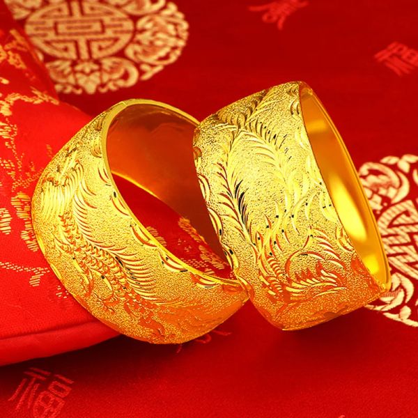 Bangles Hoyon Luxury 24 km brazalete de color de oro para mujeres Dragon Phoenix Bracelet Bridal Wedding Bangles Aniversario Joyería fina