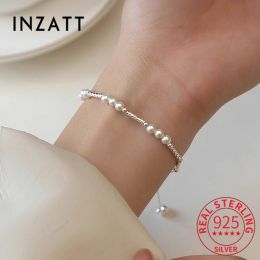 Bangles Inzatt Real 925 Sterling Silver Pearl Chain Charme Pulseira Frisada para Mulheres Clássicas Jóias Finas Acessórios Minimalistas