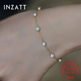 Bangles Inzatt Real Sterling Sier Opal Bead Gold Chain armband voor mode Women Party Trendy Fine Jewelry Exquisite Gift