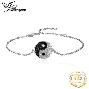 Armbanden JewelryPalace Tai Chi Yin Yang 925 Sterling Zilveren Ketting Link Armbanden voor Vrouwen Natuurlijke Zwarte Spinel Ronde Edelsteen Armband