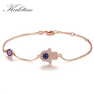 Armbanden KALETIEN Lucky Fatima Hamsa Boze Oog Hand Oog Paardenhoef 925 Sterling Zilveren Armbanden voor VrouwenHandgemaakte Vriendschapssieraden