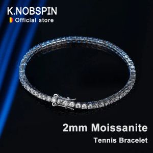 Bangles Knobspin 2 mm Moissanite Tennis Bracelet 925 Sterling Silvertate White Gold Bracelet voor vrouwen man Moussly Party Sieraden