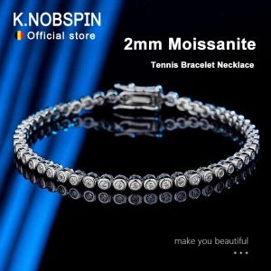Bracelets KNOBSPIN 2mm Moissanite Tennis Bracelet pour Femme Hommes Hip Hop Chaîne avec GRA 100% Sterling Sliver 18k Bracelet Plaqué Or Blanc