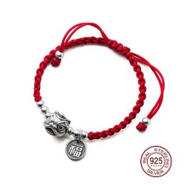 Bracelets La monada 23 cm 925 argent corde Bracelets femmes chanceux Animal rétro FU chinois rouge fil ligne chaîne Bracelets pour femme fille