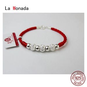 Armbanden La Monada Kraal Rode Draad Voor Hand 925 Sterling Zilveren Armband Rode Draad String Touw Armbanden Voor Vrouwen Zilver 925 Paar