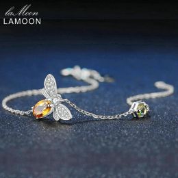 Bracelets LAMOON Love Bee 925 Bracelet en argent Sterling femme Citrine pierres précieuses bijoux chaîne plaquée or blanc bijoux de créateur LMHI059