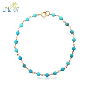 Bracelets LiiJi Unique Turquie Bleu Turquoises 3mm Perles fil enroulé 925 argent sterling À La Main Tricot Brillant Yoga Guérison Bracelet