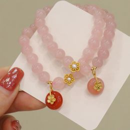 Bangles Lucky Charm Flower Agate Natural Rose Quartz Pink Crystal Breded Bracelets pour femmes ACCESSOIRES FEMMES FEMMES DE BIJOURS YBR699