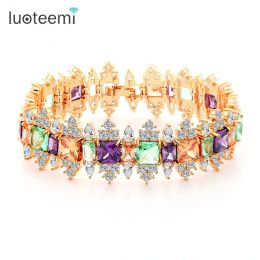Bangles Luoteemi Nieuwe Special Hot Selling Luxury Champagne Goldcolor Fancy Multi AAA Cubic Zirconia Bracelet Bangle For Women Love Gift