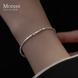 Bangles Modian Echte 100% 925 Sterling Silver Simple Geometric Design Bracelet For Girls Trendy Women Basic Chain Fine Party Sieraden