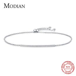 Bracles Modian Real Sterling Sier classique éblouissant Bracelet de chaîne de liaison réglable en zircone pour femmes bijoux de mariage élégant