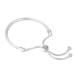 Bagels Momenten Pave Heart Clasp Snake Chain Slider Bracelet 925 Sterling Silver Sieraden Verstelbare kralenarmbanden voor vrouwen Valentijn