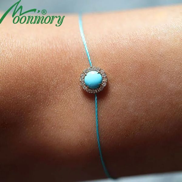 Bangles Moonmory 100% Sterling Sier Turquoise Bracelet Blueline Blueline For Women Crystal Party Joya Joya Fine Gift Support Al por mayor