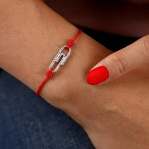 Bangles Moonmory 925 Sterling Zilver Paperclip Rood Touw Armband Voor Vrouwen Shining Crystal Pols String Europese Sieraden Kerstcadeau