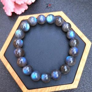 Brazaletes Labradorita de luz azul natural, pulsera de cuentas redondas transparentes para mujeres y hombres, labradorita de piedra lunar gris grande, 7mm, 8mm, 9mm, 10mm, 11mm AAAAA