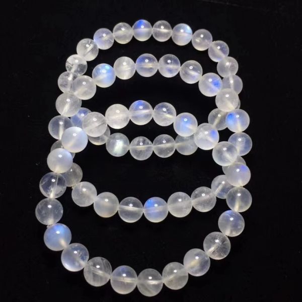 Bracelets naturel bleu clair pierre de lune cristal clair perles rondes Bracelet femmes hommes 6mm 7mm 8mm 9mm 10mm pierre de lune de guérison AAAAA