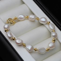 Brazaletes Pulsera de perlas barrocas de agua dulce natural para mujer, Pulsera con dijes de perlas blancas de moda Regalos de boda