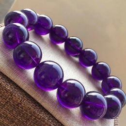 Brazaletes amatista morada de cuarzo perlas redondas de perlas amaticales de 10 mm 12 mm de 14 mm cuentas de cristal mujer aaaaa