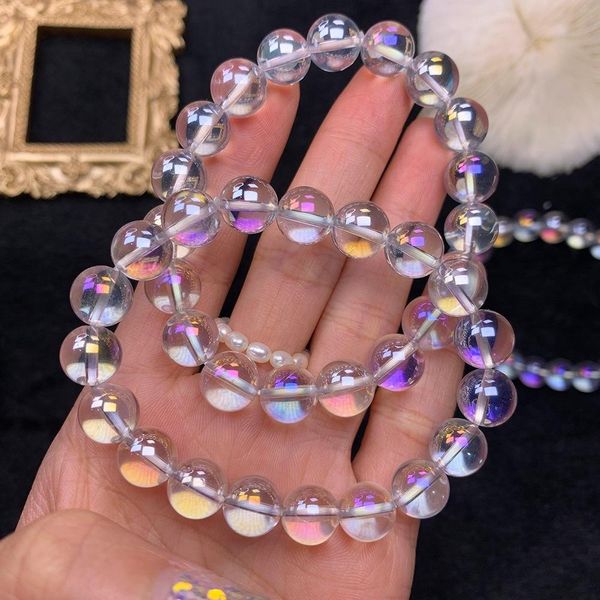 Bracelets naturel arc-en-ciel blanc Quartz clair perles rondes Bracelet 8mm 10mm perles rondes Bracelet femmes extensible AAAAAA