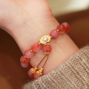 Brangles Natural Yanyuan Color Color Agate Bracelet Bracelet Femmes guérison Gemone 925 Silver Gold plaqué LOTUS PRÉNDANT PRIMÉ BIJOURS