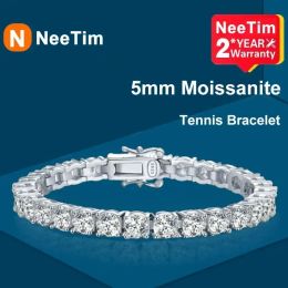 Bracelets NeeTim 3mm 4mm 5mm Moissanite Tennis Bracelet Plein Diamant avec GRA 925 Sterling Argent Plaqué 18K Or Bracelets Pour Femmes Hommes