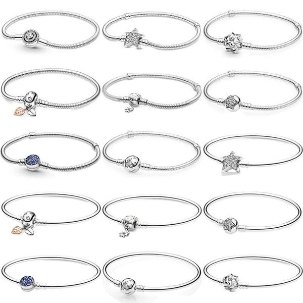 Bracelets Nouveau 925 Moments en argent sterling Halo Daisy Fleur Feuilles Étoile Fermoir Serpent Chaîne Bracelet Bracelet Pour Populaire Perle Charme Bijoux