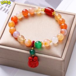 Brazaletes Nueva pulsera de ágata Lote de mujer Fa Estilo étnico Cinabrio Bendición Bolsa Pulsera Con cuentas Boudoir Joyería