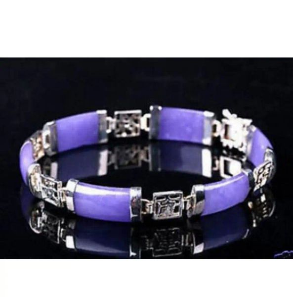 Bracelets nouveau chaud véritable violet Jade pierre gemme lien Bracelet en argent Sterling 7.5 pouces