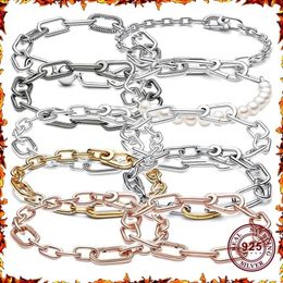 Bracelets nouveau populaire 925 argent ME série deux tons amour chaîne lien femmes perle Logo Bracelet adapté aux bijoux de charme