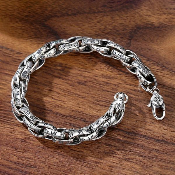 Brazaletes Nuevo producto Precio de fábrica S925 Plata SixCharacter Mantra Pulsera 18/20/22 CM Cadena espiral retro Tendencia Regalo de joyería para hombres