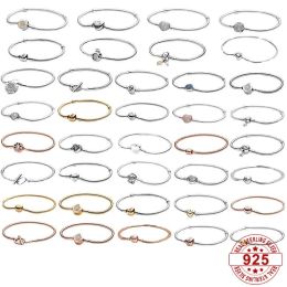 Bangles originele momenten 100% S Sterling Sier Heart Clasp Snake Chain armband Fit Sier Charms Women Bracelet Making