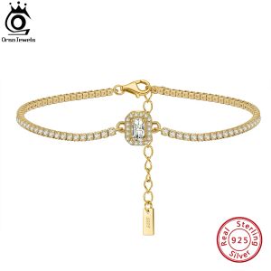 Brangles Orsa Jewels 925 Bracelet de tennis en argent sterling 14K plaqué Gold 8 mm Zircone pour femmes Bracelet de chaîne Bijoux Gift SB142