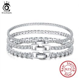 Bangles Orsa Jewels Sterling Sier Tennis Bracelet Women Brilliant AAAA Cubic Zircon Bracelet Fashion Party Hip Hop Pulsera SB93