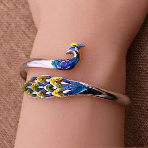 Bangles Painted Peacock Silver Bracelet S999 Sterling Silver Jewelry Dames Elegante Open Bracelet Ethnic Style Party Betrokkenheid Geschenk