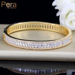 Bangles Pera Luxury Indian Dubai Mariage Bridal Gift Big Cubic Zircon Vintage Baguette Bracelet Bangle Gold Color Jewelry for Women Z010