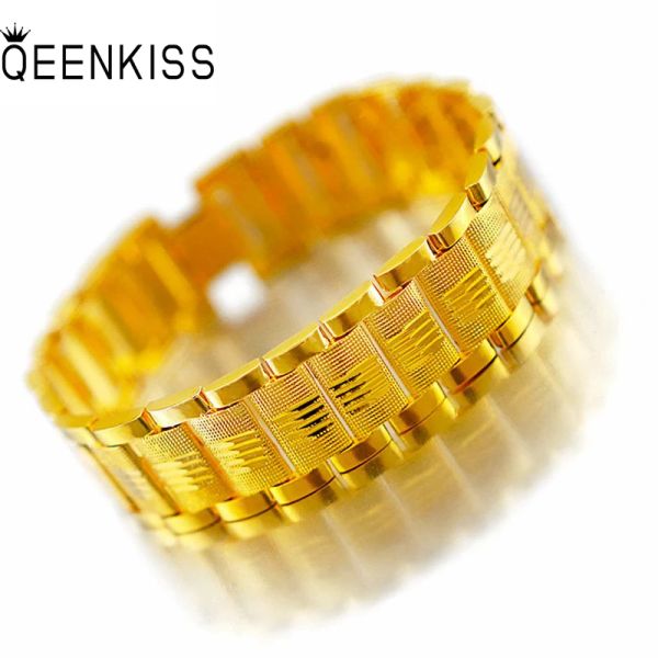 Bracles Qeenkiss BT5129 Fine bijoux en gros de la mode Hot Man garçon père de mariage d'anniversaire Gift large 18 mm 24kt Gold Watch Chain Bracelet