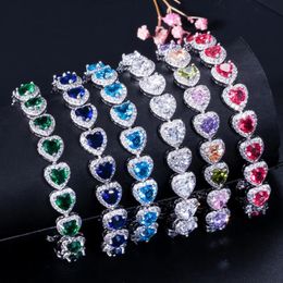 Bracelets Qtt 18 cm en forme de coeur zircon cubique Bracelet de Tennis dames en argent Sterling chaîne romantique cristal Bracelet de mariage